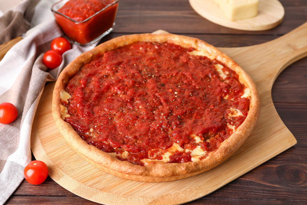 Deep Dish Pizza with Pepperoni and Sausage